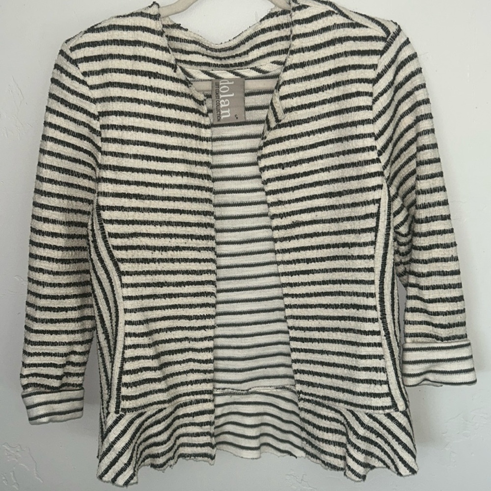 Anthropologie DOLAN Left Coast Ivory Black Striped Peplum Open Blazer Sz Small